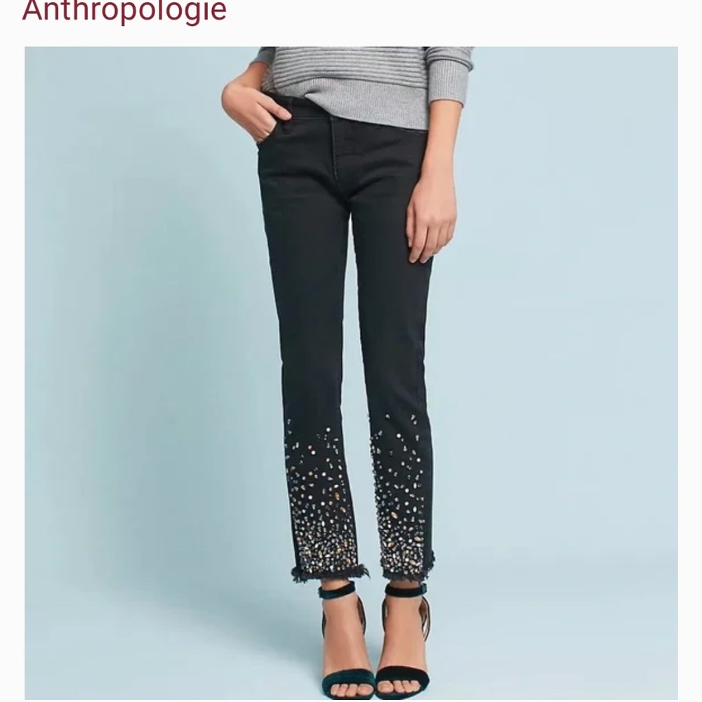 Anthropologie Pilcro Mid-Rise Slim Straight Jewel Crop Jeans